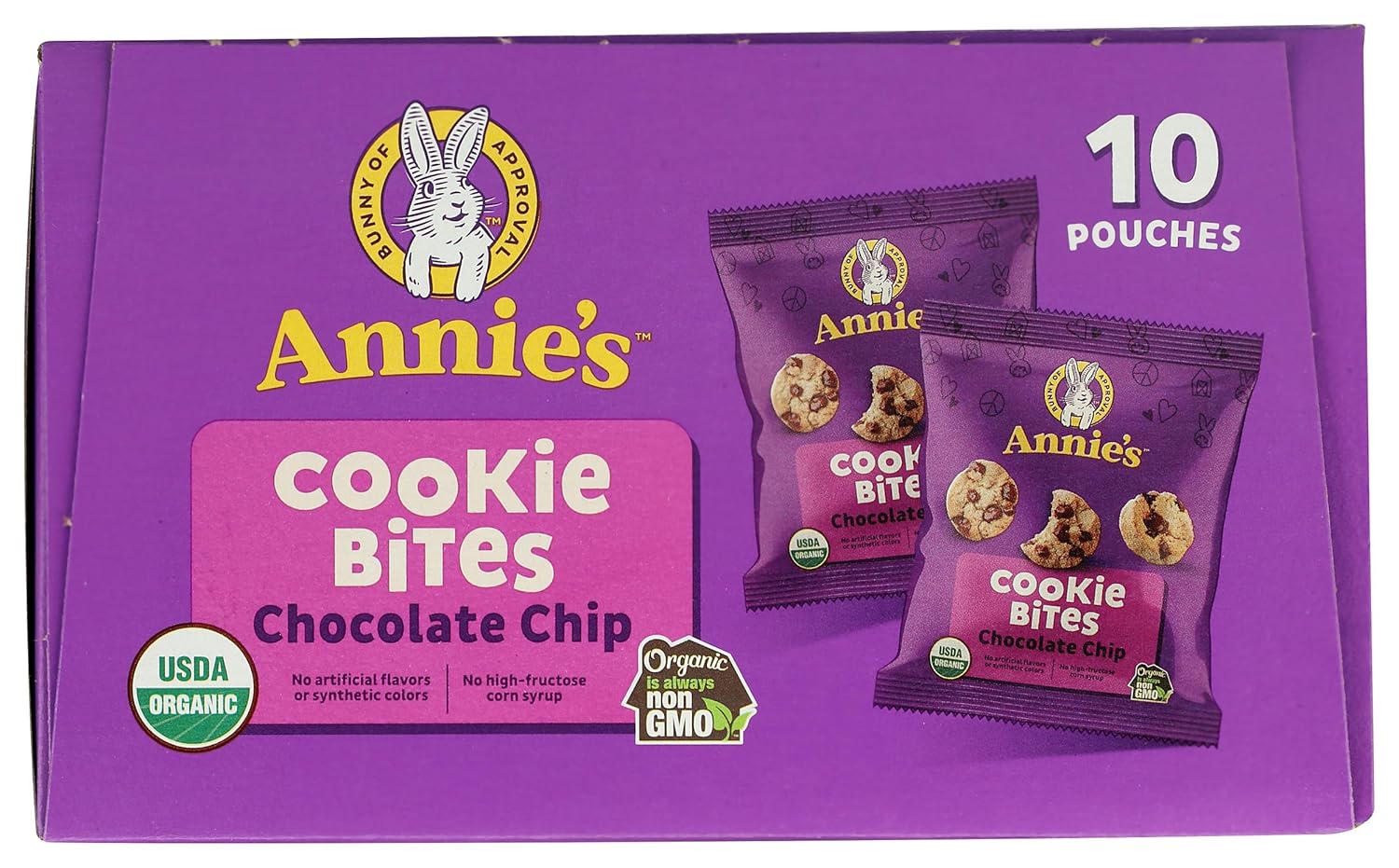 Annie's organic chocolate chip cookie bites, 10 pouches, 10.5 oz, no artificial flavors, non-GMO, certified USDA Organic