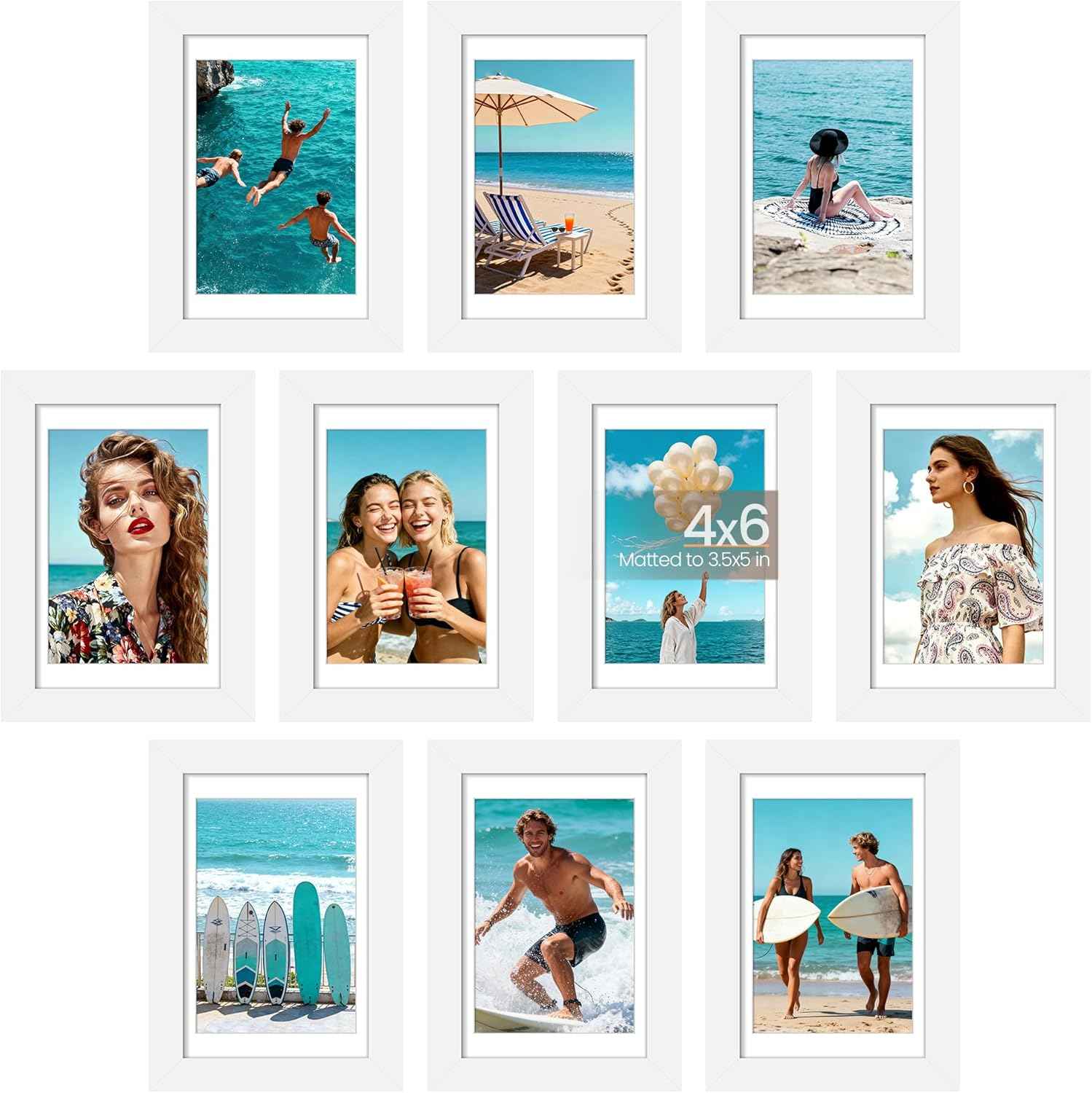upsimples 5x7 Picture Frame Set of 10, Display Pictures 4x6 with Mat or 5x7 Without, Multi Photo Frames Collage for Wall or Tabletop Display, Black