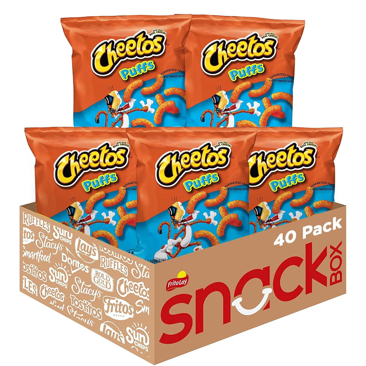 Cheetos cheese flavored puffs snacks, pack of 40, 0.875 ounce individual bags, real cheese
