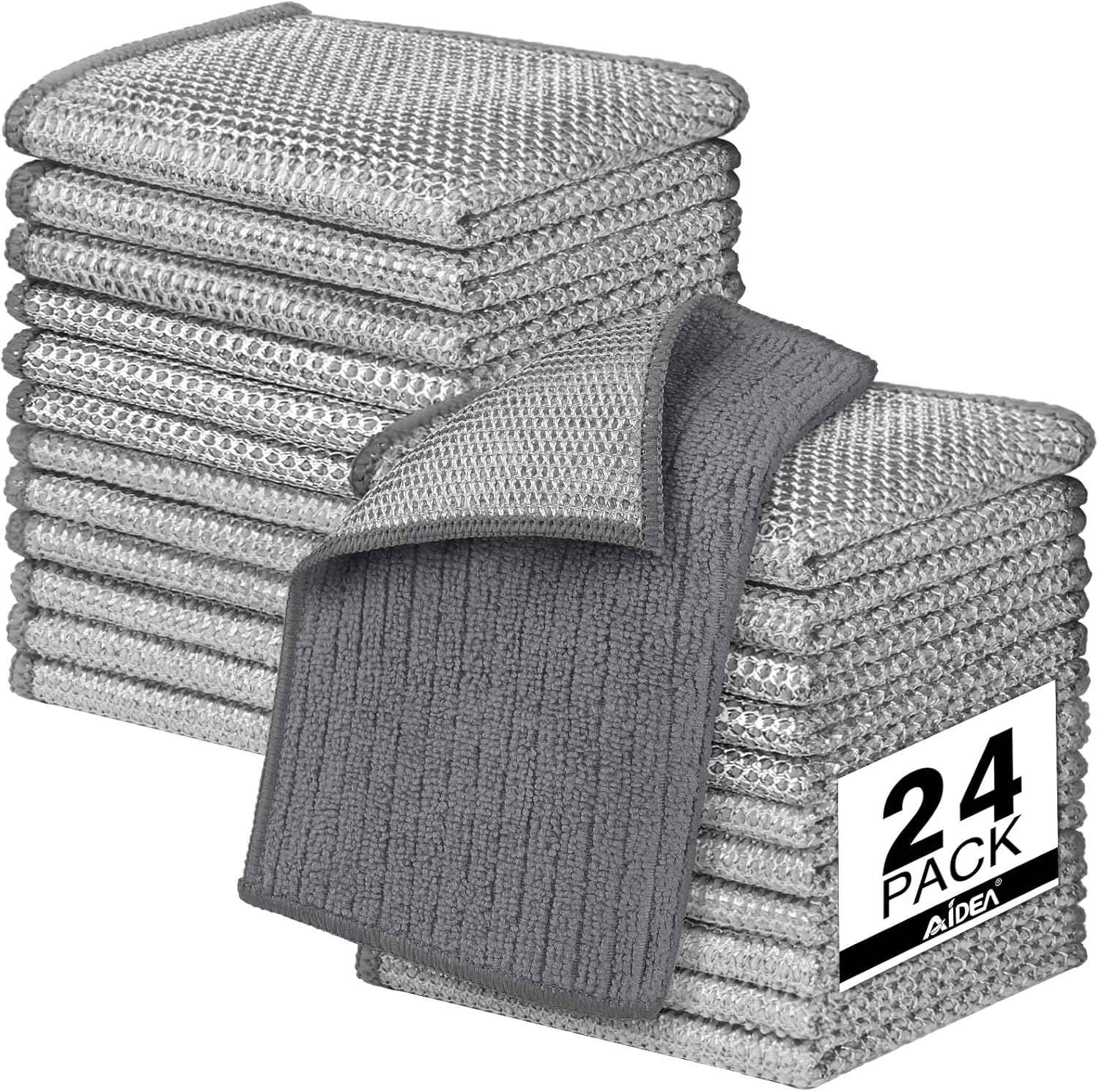 AIDEA Non Scratch Wire Dishcloth 24PK, Wire Dishwashing Rag for Wet and Dry, Washable Dish Rags No Odor, Cleaning Pads Steel Scrubber for Cookware, Sinks, Dishes, Stove Tops, 7"×8"