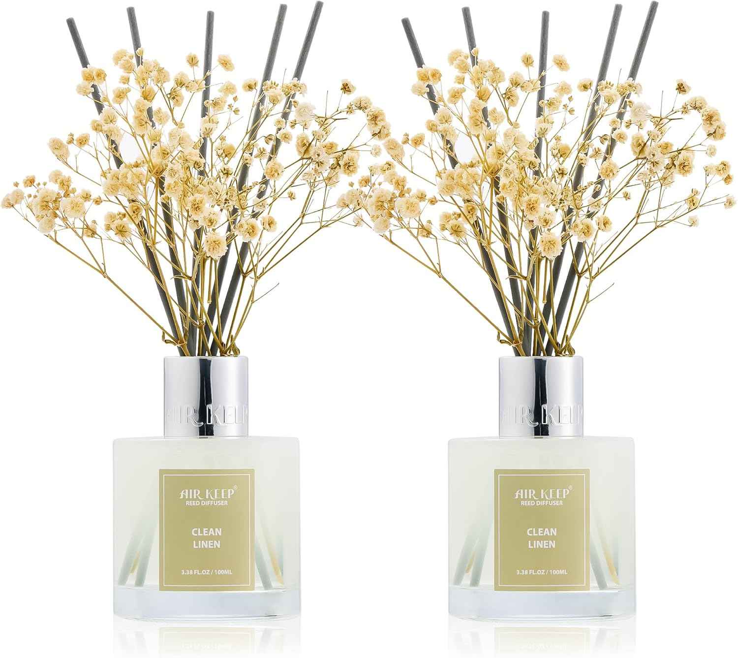 Airkeep Reed Diffuser Set,3.38 fl oz (100 ml) - Clean Linen Oil Diffusers with 8 Reed Sticks,Home Fragrance Reed Diffuser for Bathroom Shelf Decor