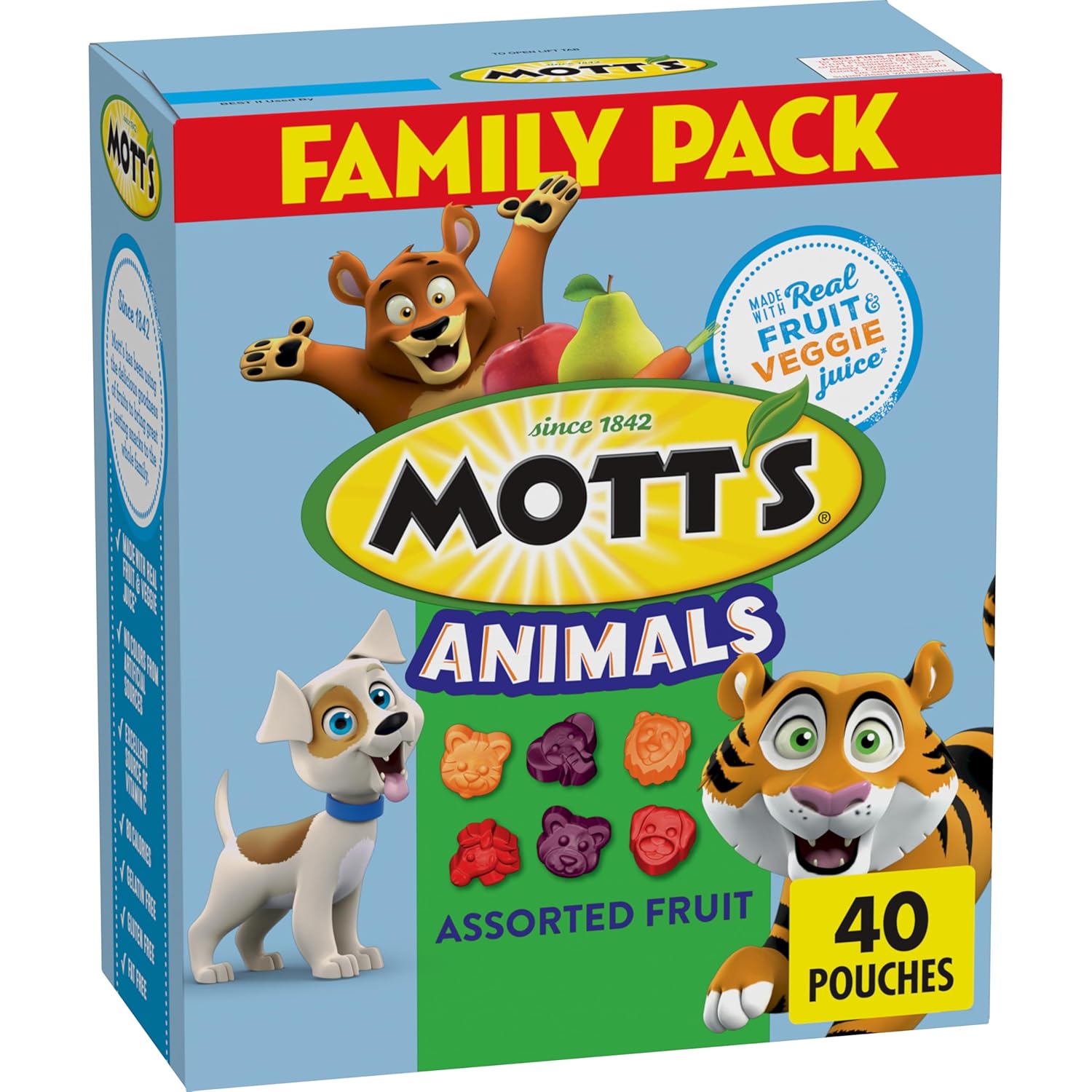 Mott's Animals Assorted Fruit Flavors Valentine's Day Snacks, Gluten Free, 40 Ct, 32 oz Family Pack