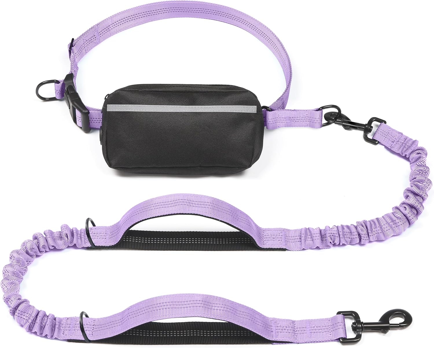 iYoShop hands-free dog leash with zipper pouch and dual padded handles for medium and large dogs (large, 25-120 lbs, black)