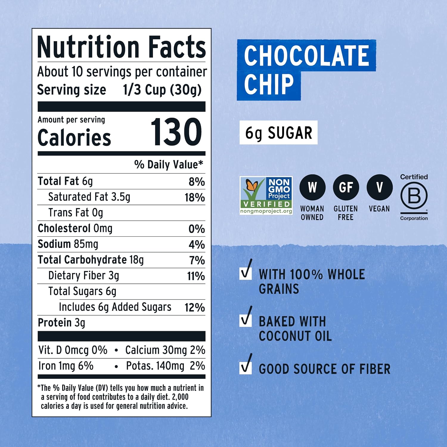 Purely Elizabeth Cookie Granola Chocolate Chip 11 OZ 3-Pack with 100% Whole Grains and Gluten-Free
