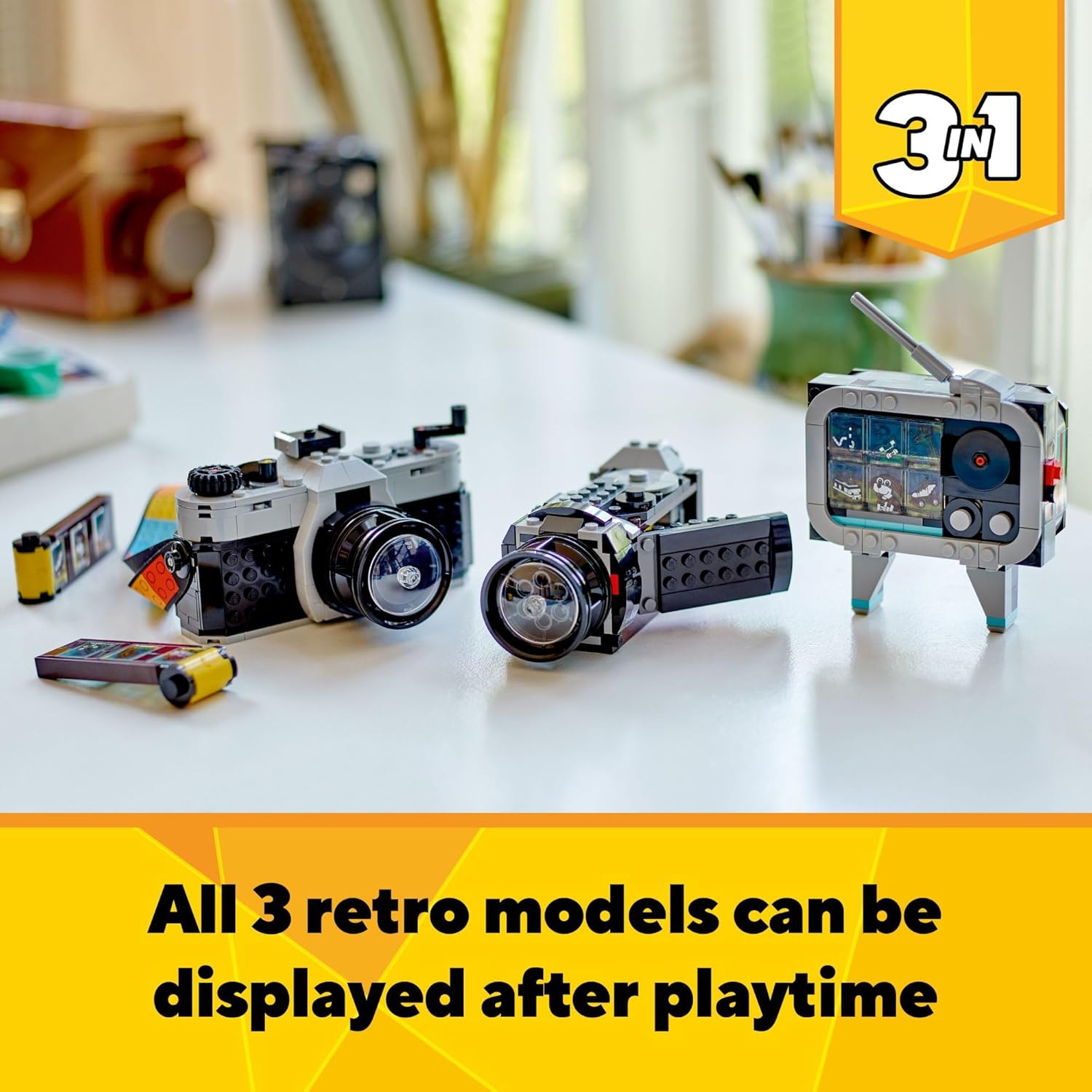 LEGO Creator 3 in 1 Retro Camera Toy, Transforms to Retro Video Camera or to TV Set, Photography Gift for Boys and Girls Ages 8 Years Old and Up Who Enjoy Creative Play, 31147
