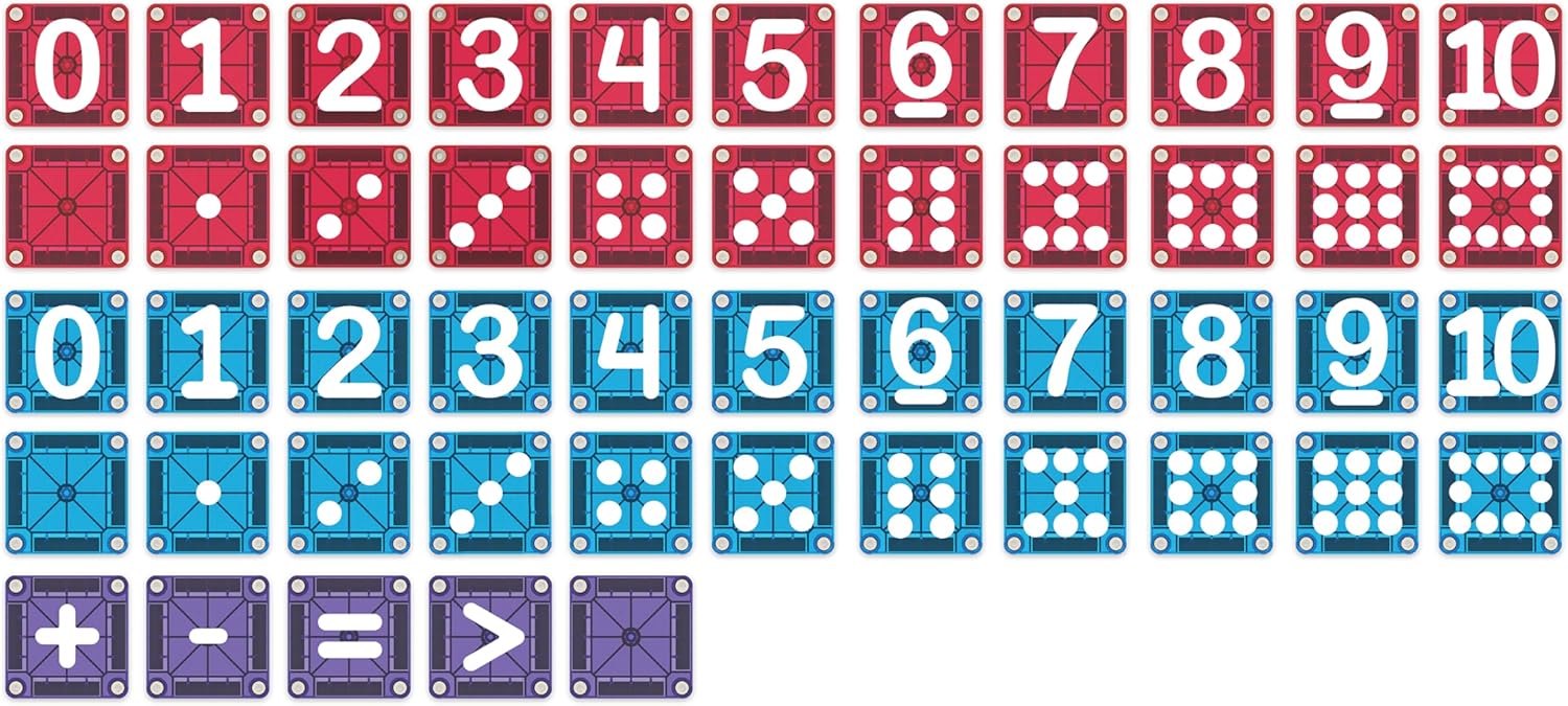 MAGNA-TILES microMAGS Learn Numbers 56-Piece Magnetic Construction Set, The Original Magnetic Building Brand