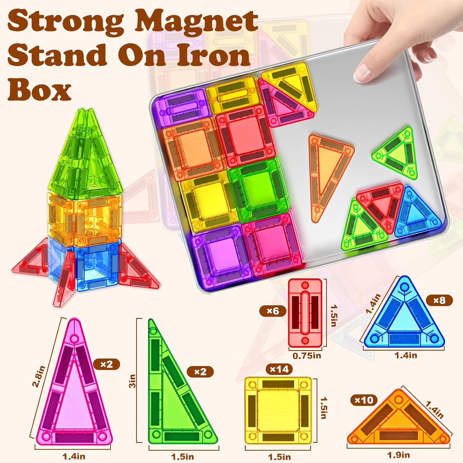 Mini Magnetic Tiles Travel Magnetic Tiles with Iron Box,42PCS Magnet Building Block Set Travel Toys for Kids Ages 3+,Educational Portable Magnet Toys Gifts for Toddlers Boys & Girls Christmas Birthday