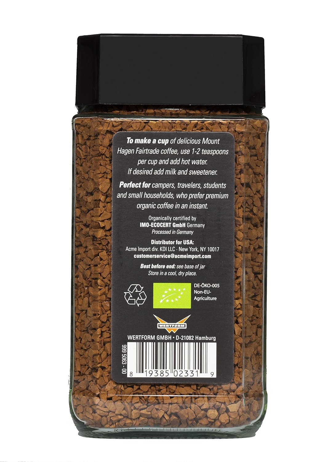 mount hagen 3.53oz organic medium roast arabica instant coffee eco-friendly fair-trade jar