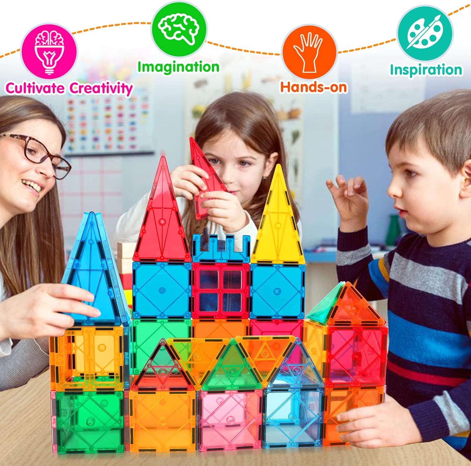 Mruikeny Magnetic Tiles Building Blocks for 3 4 5 6 7 8+ Years Old Boys Girls Colorful Magnet Stacking Toys Birthday Gift for Toddlers STEM Preschool Educational Construction Tiles Set