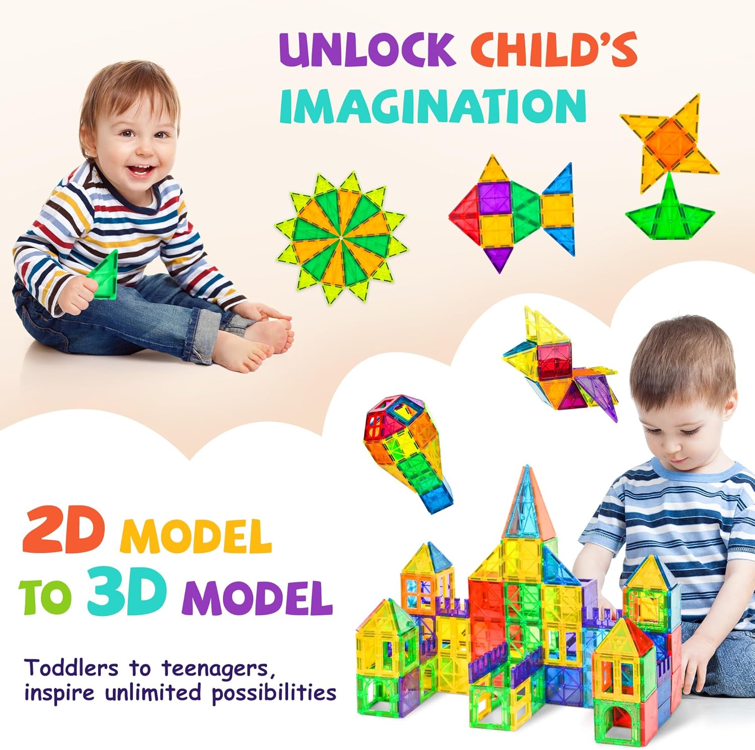 cossy 120Pcs Magnetic Tiles Magnetic 3D Building Blocks Set Educational Construction Toys for 3 4 5 6 7 8 Year Old Boy and Girl with Stronger Magnets, Educational Toys, Recreational, Conventional