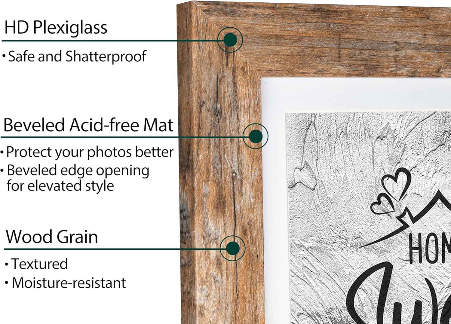 Califortree 5x7 Picture Frame - Can Display Photo 4x6 with Mat, Wood Frame with Shatterproof Plexiglass, Horizontal and Vertical Display for Wall and Tabletop, Rustic Brown