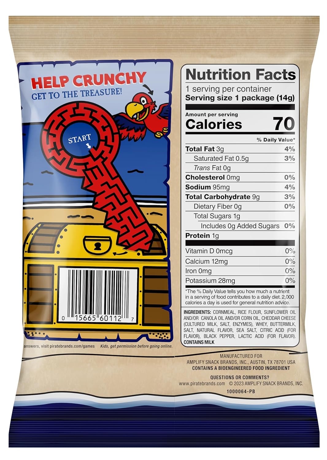 Pirate's Booty Aged White Cheddar Cheese Puffs, Gluten-Free, Kids Snacks, 0.5oz, 24ct, Baked, No Artificial Colors