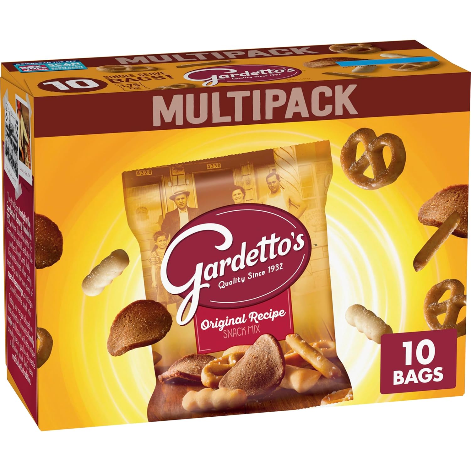 Gardetto's Original Recipe Snack Mix, 10 single-serve bags, 17.5 oz bulk box, kosher certified, party and family pack