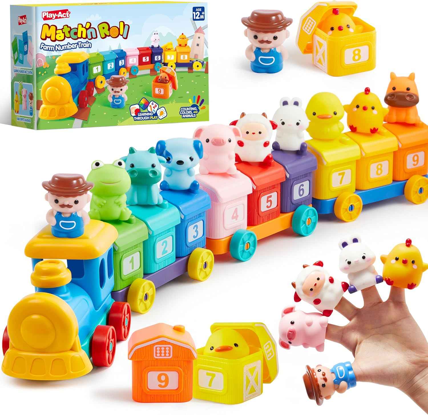 Play-Act Learning Toy for Toddlers 1 2 3 Years Old, Counting, Matching & Sorting Montessori Learning Farm Train Including 9 Farm Animals, Easter Basket Stuffers Birthday Gift for Baby Boys Girls