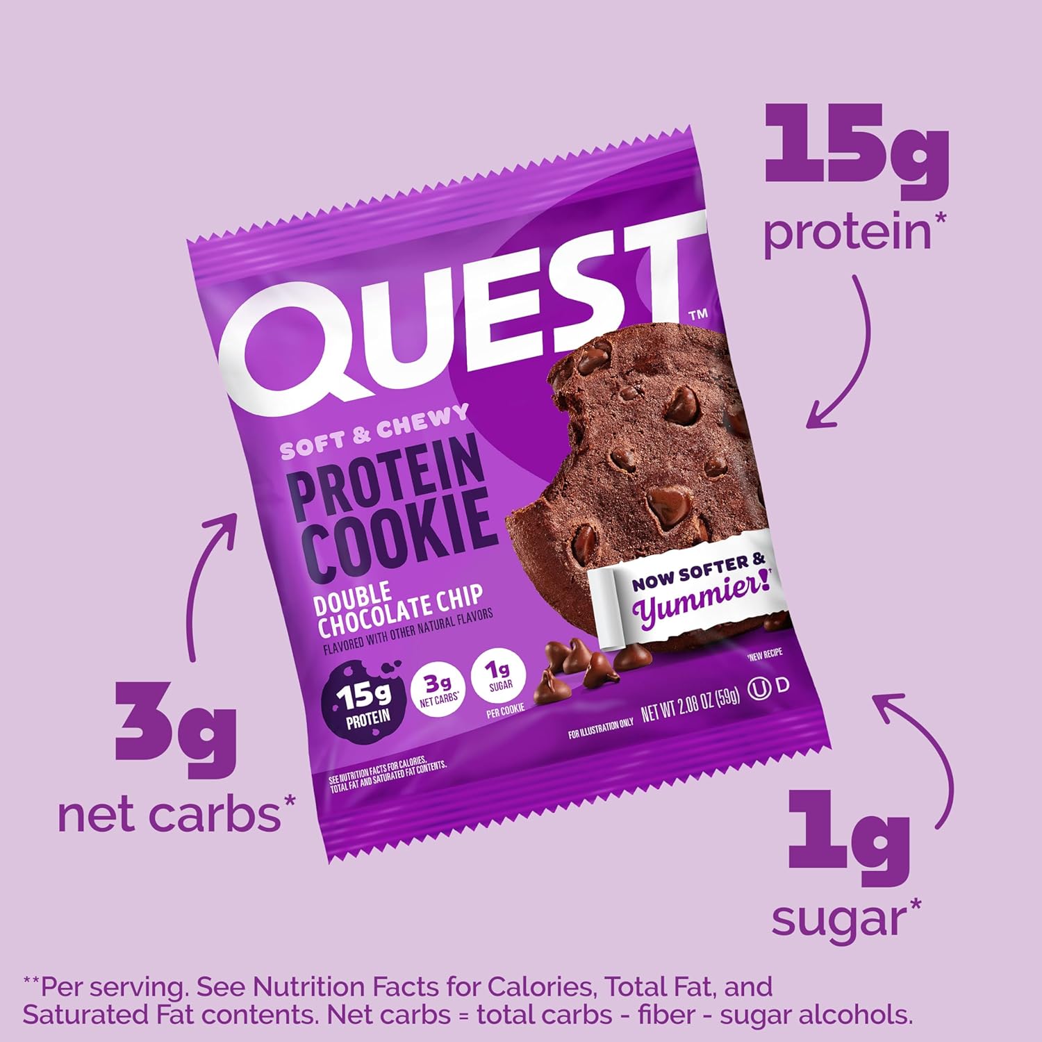 Quest Soft & Chewy Double Chocolate Chip Protein Cookies, 15g Protein, Low Sugar, 12 Count