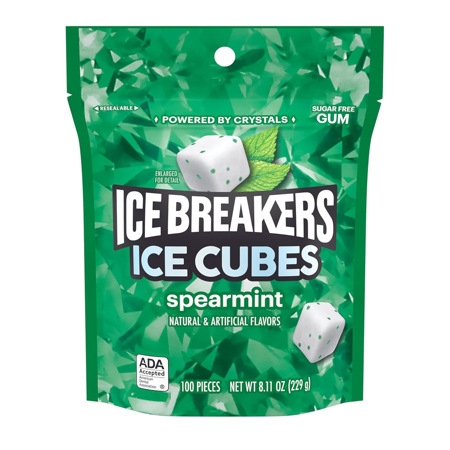 ice breakers spearmint sugar free chewing gum pouch 8.11 oz 100 pieces