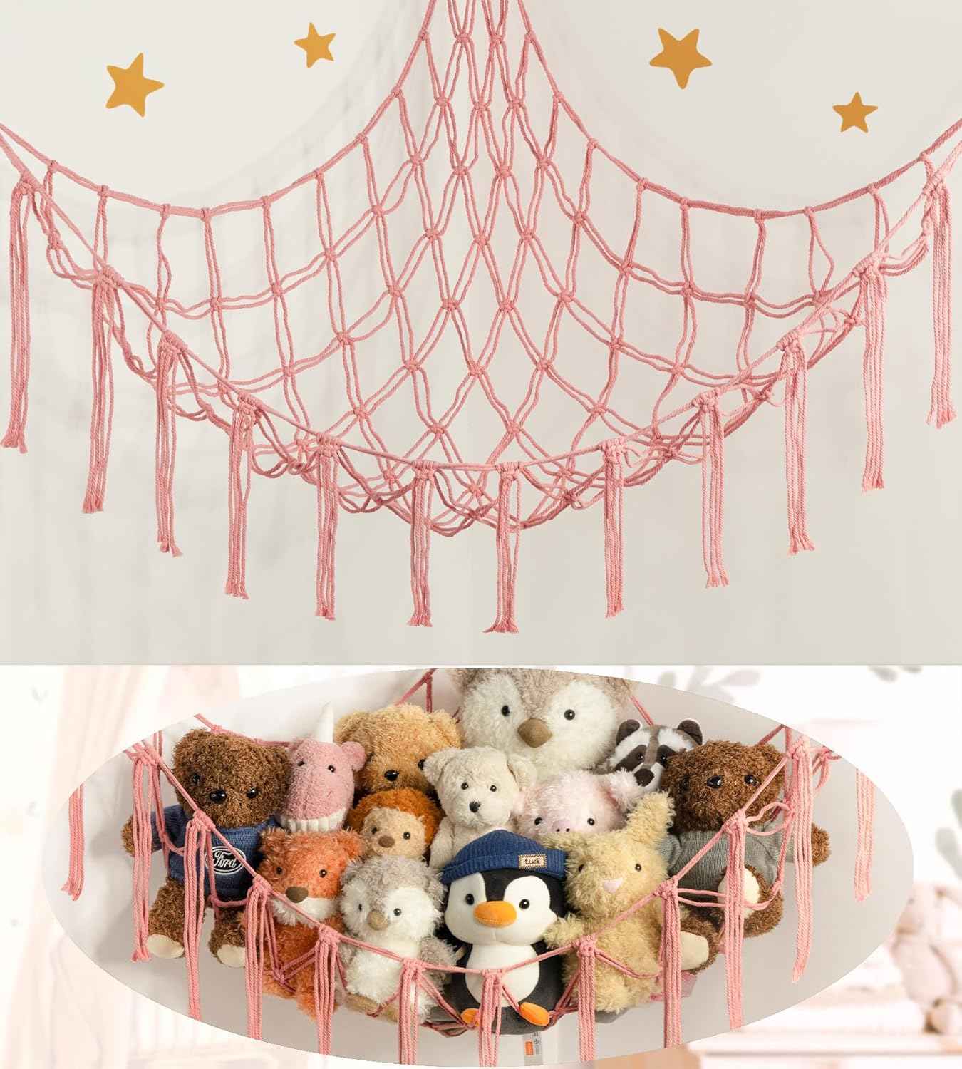 Stuffed Animal Hammock Corner Storage Net Cute Preppy Trendy Stuff Gifts for Teen Girls Baby Room Living Room House Wall Nursery Decor Rainbow Color Colorful Unicorn Hanging Organizers Organization