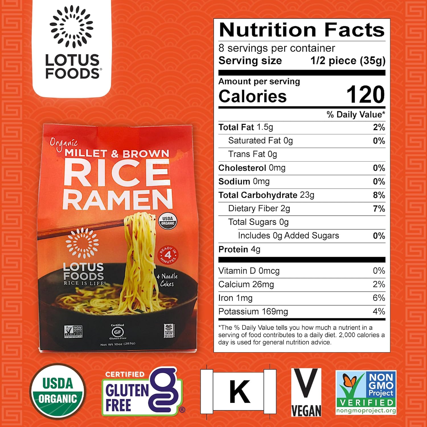 lotus foods organic millet and brown rice ramen noodles gluten free instant ramen noodles with 4 minute cooking time - 10 oz bag