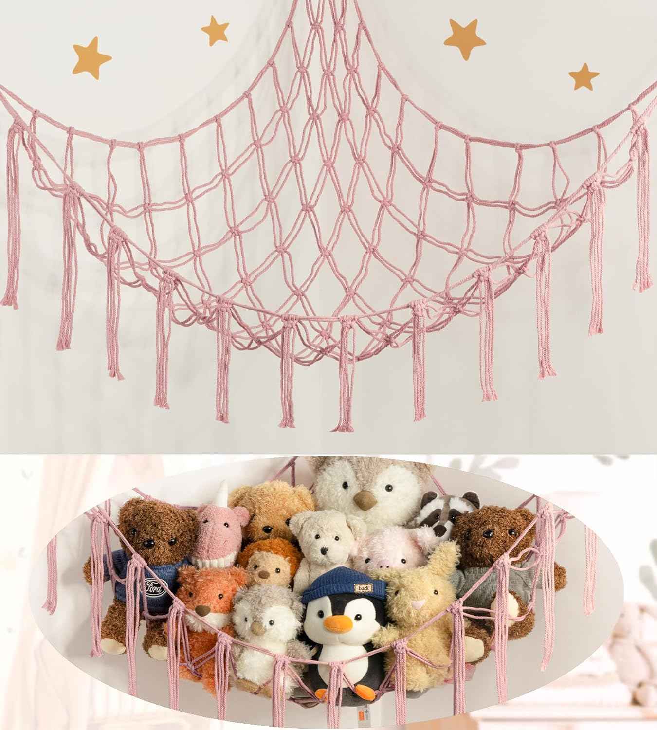 Stuffed Animal Hammock Corner Storage Net Cute Preppy Trendy Stuff Gifts for Teen Girls Baby Room Living Room House Wall Nursery Decor Rainbow Color Colorful Unicorn Hanging Organizers Organization