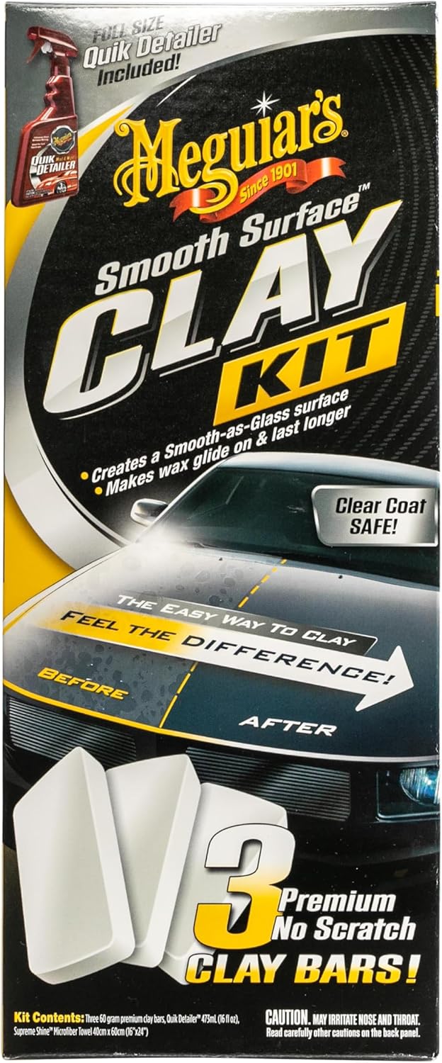 Meguiar's G191700 smooth surface clay kit for safe and easy car claying, glass finish results