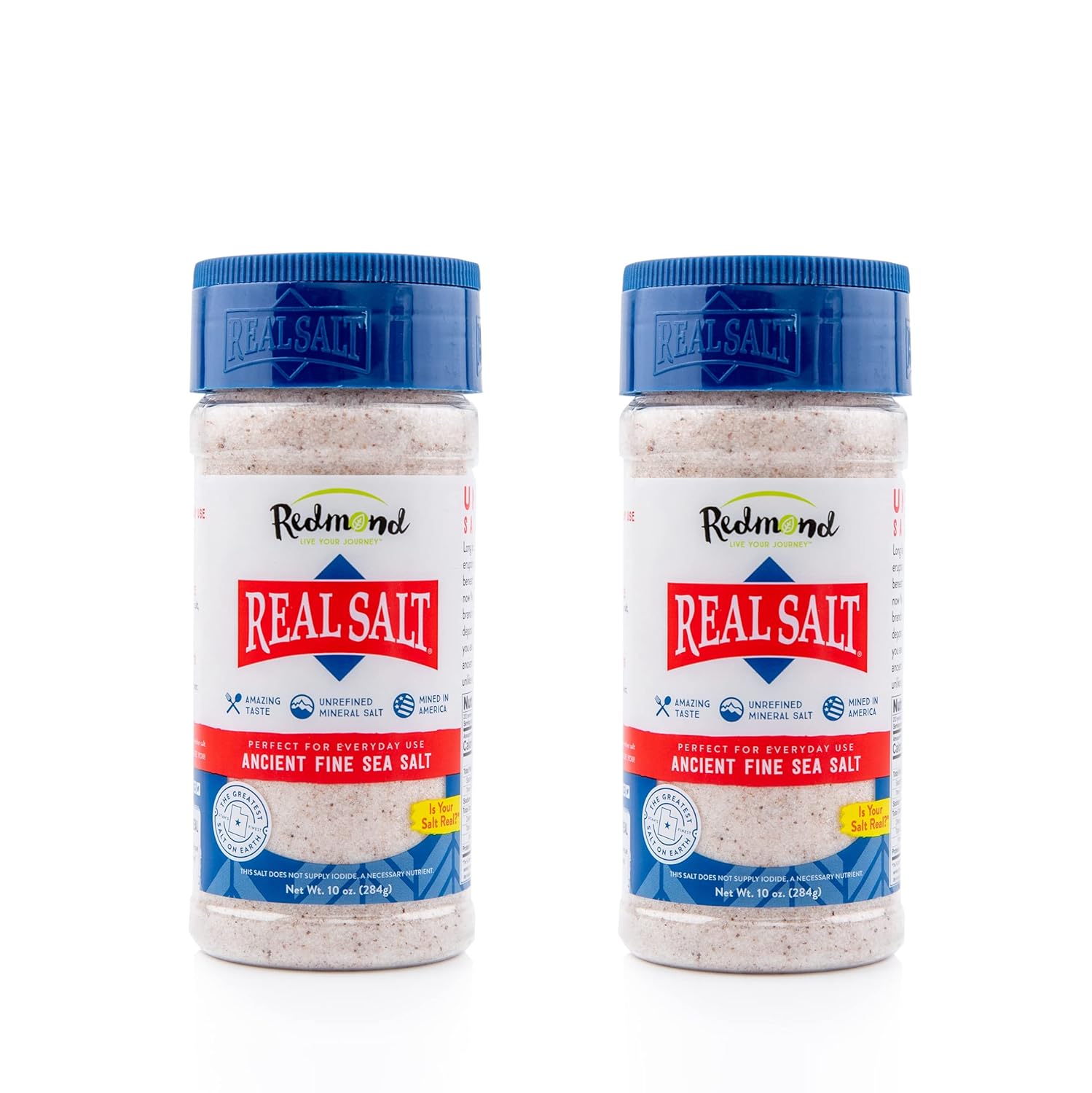Redmond Real Sea Salt 2-Pack Fine, 10 Ounce Unrefined Gluten Free Shaker