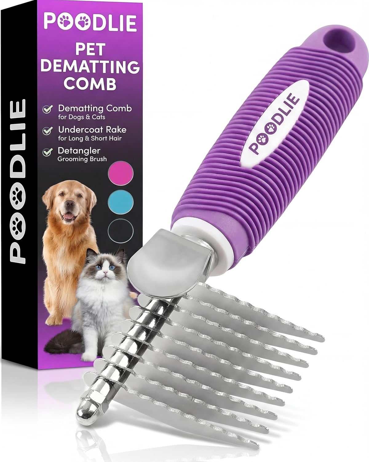 poodle-dematting-fur-rake-comb-brush-for-dogs-and-cats-with-long-2.5inch-steel-safety-blades