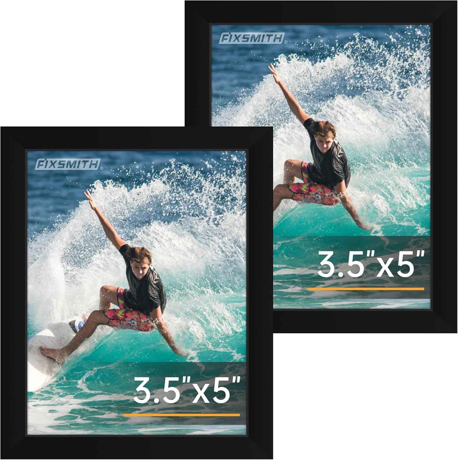 FIXSMITH 8x10 Picture Frame Set of 2, Photo Frame with HD Plexiglass, Display Pictures 5x7 with Mat or 8x10 Without Mat Multi Picture Frames Collage for Tabletop or Wall Display, Black