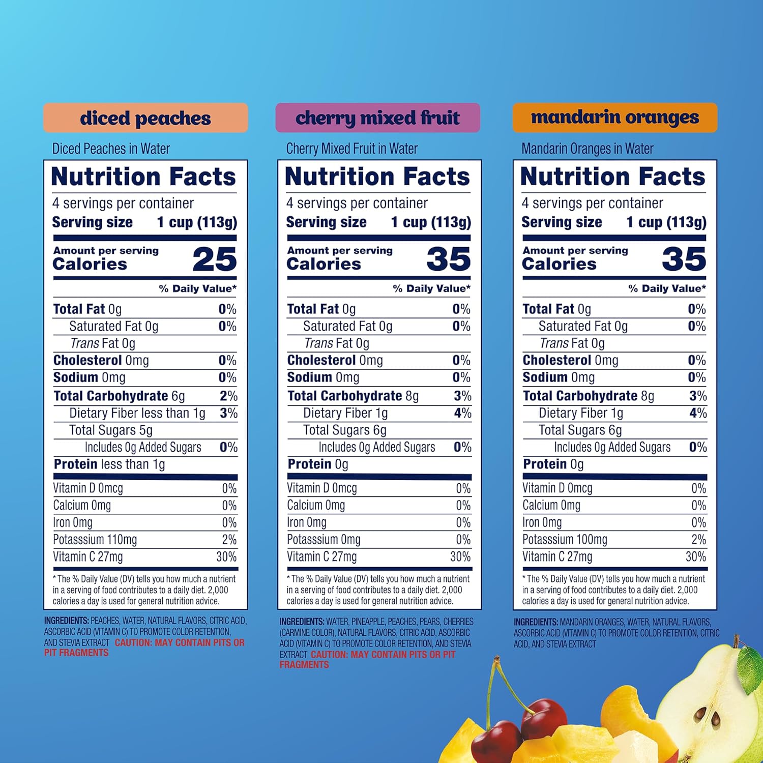 dole diced peaches mandarin oranges cherry mixed fruit no sugar added variety pack - 12 pack