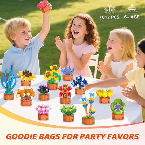 24 Pack Flowers Succulents Party Favors for Kids Building Set - 1012PCS Botanical Bonsai 3.6mm Mini Building Blocks Toy for Goodie Bags Stocking Stuffers Classroom Prize Birthday Gifts for Girl Boy 6+
