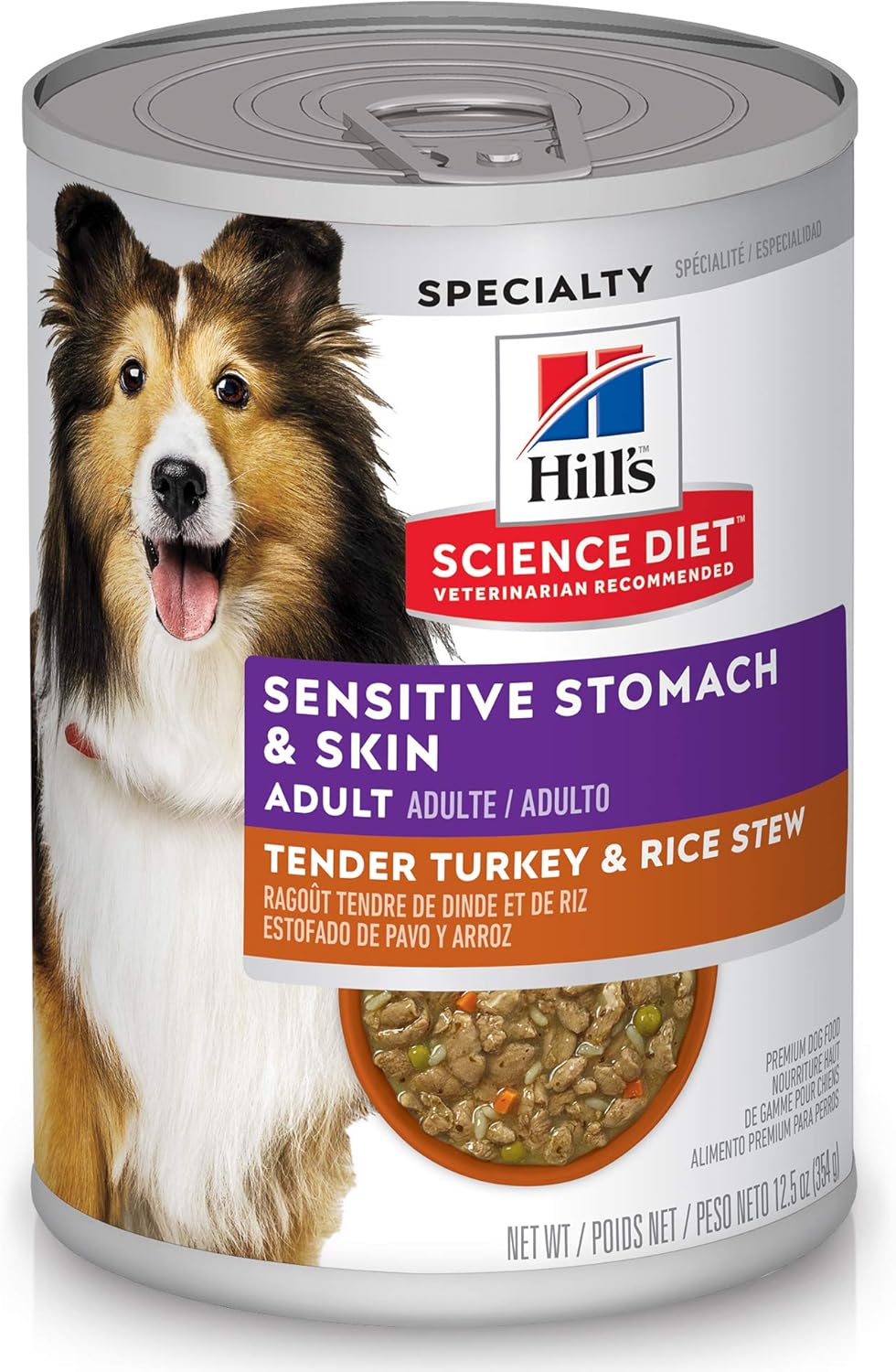 Hills science diet adult 1-6 sensitive stomach & sensitive skin dog food, 12.5 oz tender turkey & rice stew in gravy, 12-pack