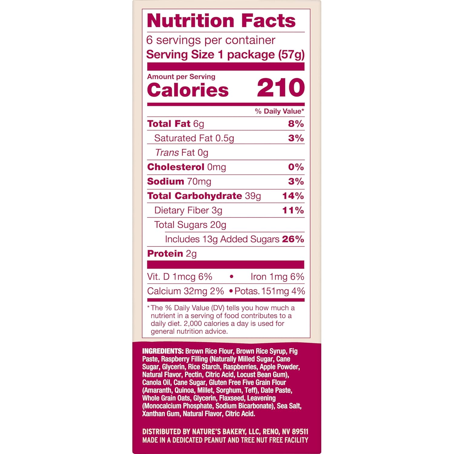 Nature's Bakery gluten-free, raspberry, fig bars, real fruit, vegan, non-gmo, snack bar, twin packs
