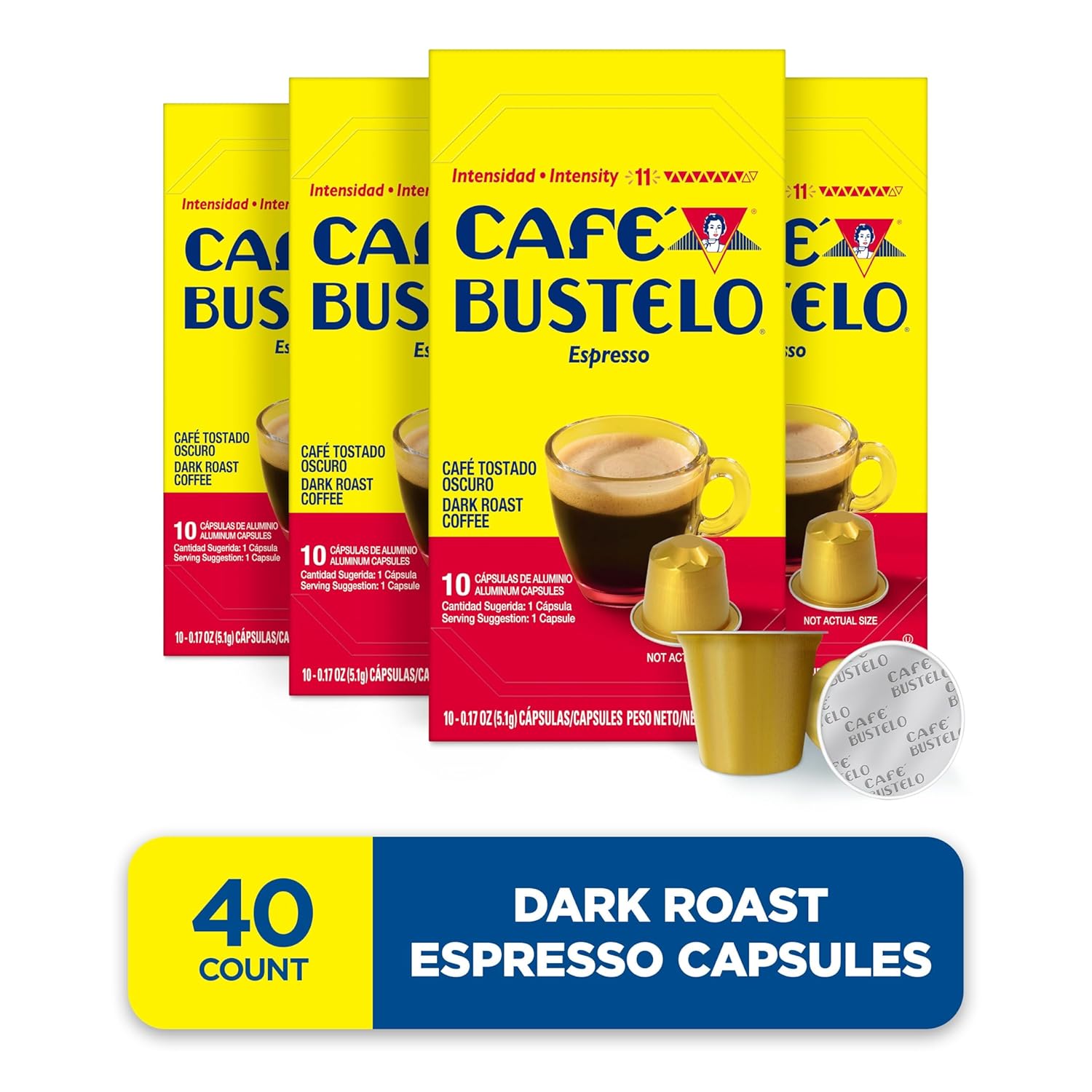 Café Bustelo dark roast espresso capsules, 40 count, Nespresso Original Line compatible, intensive flavor