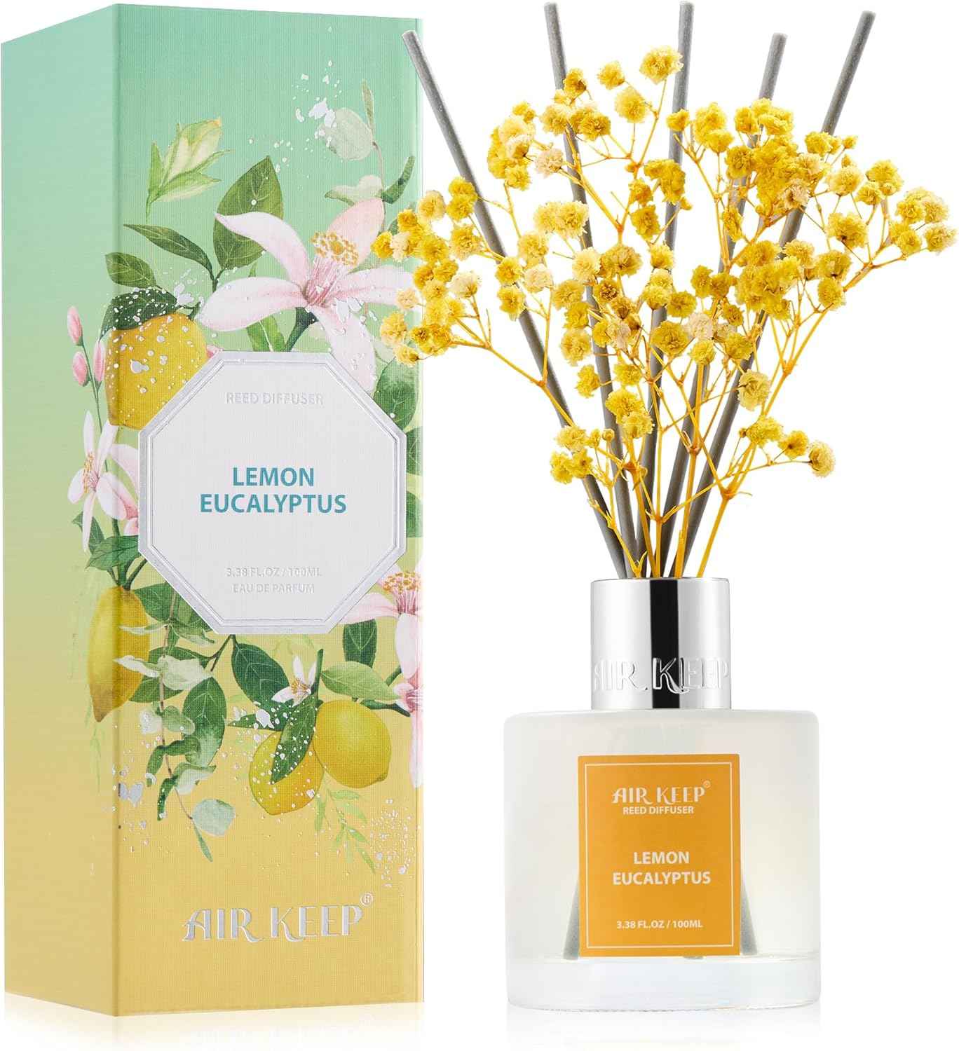 Airkeep Reed Diffuser Set,3.38 fl oz (100 ml) - Clean Linen Oil Diffusers with 8 Reed Sticks,Home Fragrance Reed Diffuser for Bathroom Shelf Decor