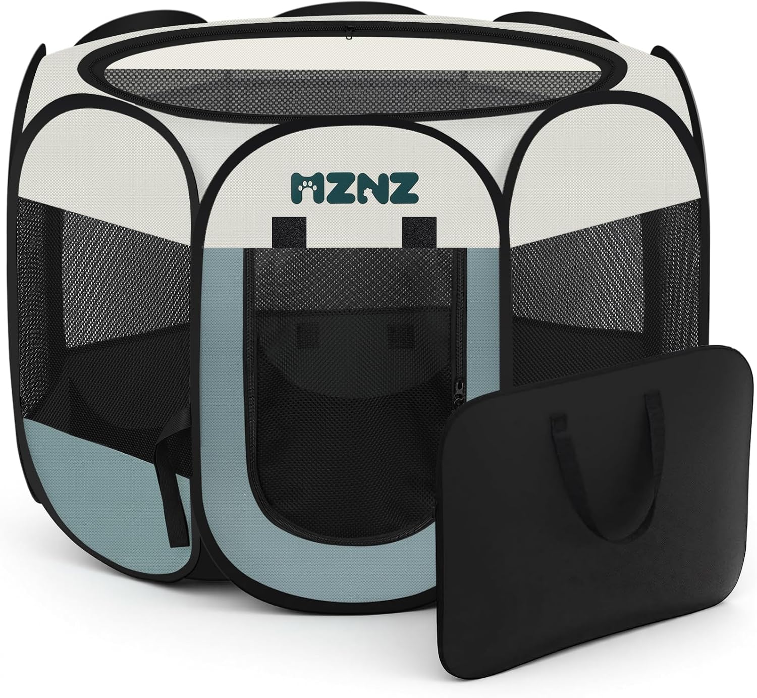 Grey dog cat playpen, portable puppy pet crate for small dogs, cats, rabbits, foldable dog cage enclosure with carrying case