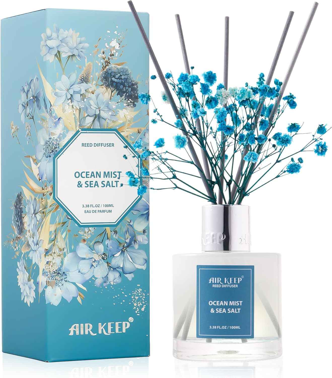 Airkeep Reed Diffuser Set,3.38 fl oz (100 ml) - Clean Linen Oil Diffusers with 8 Reed Sticks,Home Fragrance Reed Diffuser for Bathroom Shelf Decor