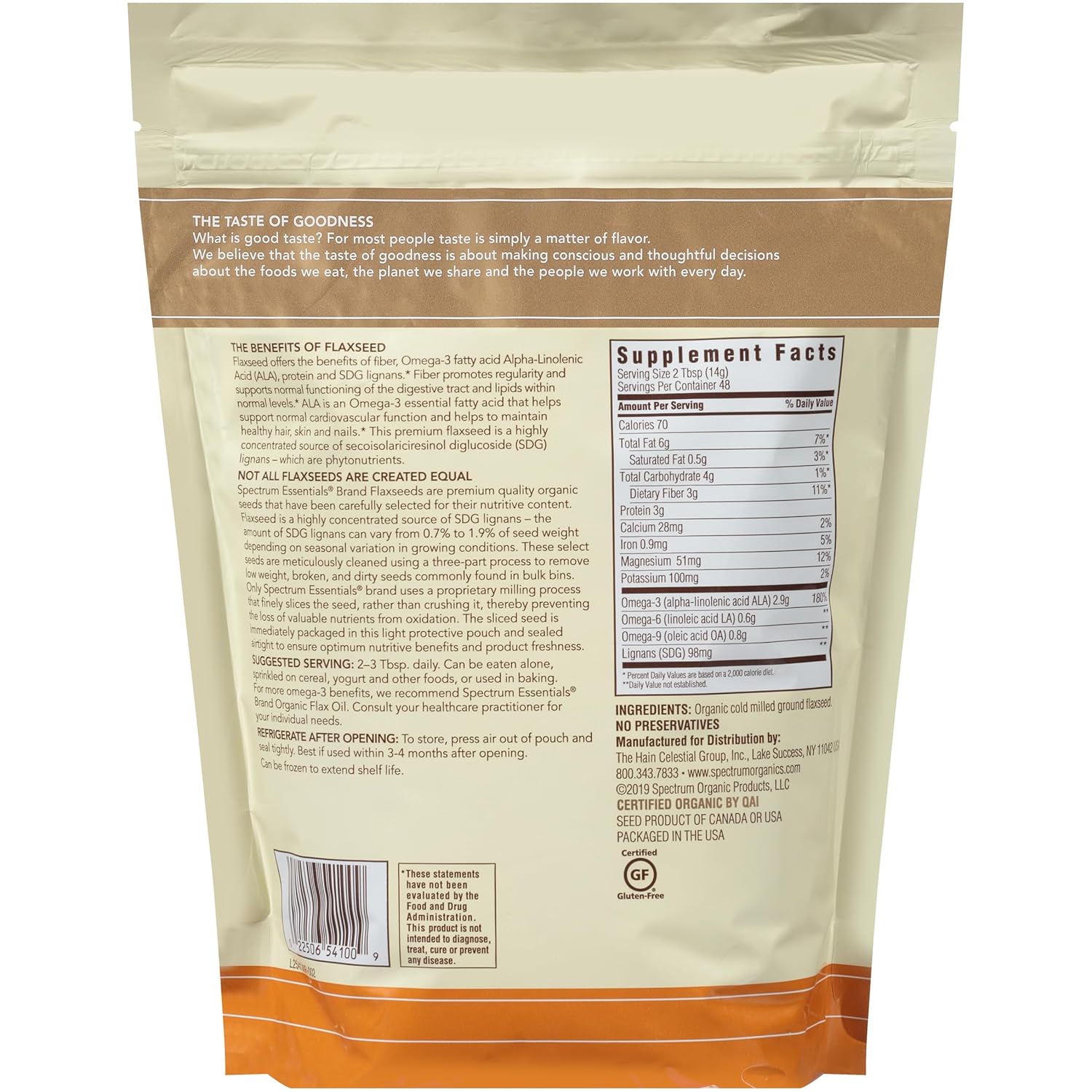 Spectrum Essentials 24 Oz Organic Ground Flaxseed, Gluten Free, Non-GMO and High in Omega-3 ALA Fatty Acids