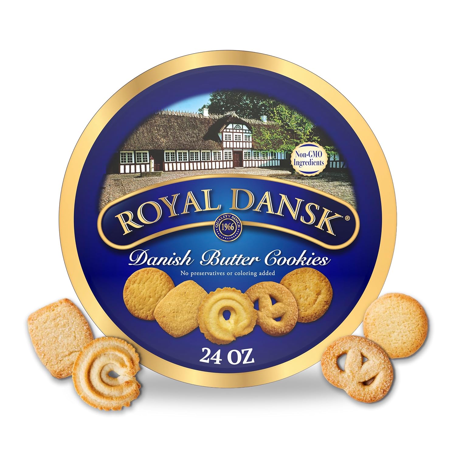 Royal Dansk Danish Butter Cookies, assorted Christmas gift tin, 24 oz, premium quality, reusable tin
