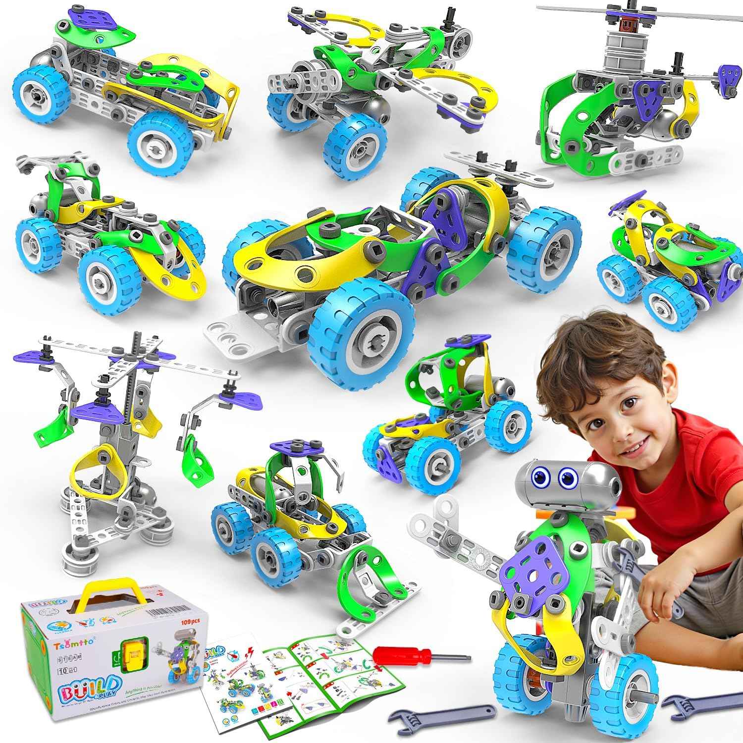 18 in 1 STEM Toys for 4 5 6 7 8+ Year Old Boy Girl Birthday Gifts Educational Building Toys for Kids Ages 4-8 5-7 6-8 Build and Play Stem Activities Construction Toy for Boys 4-6 8-10 (Pull Back Cars)