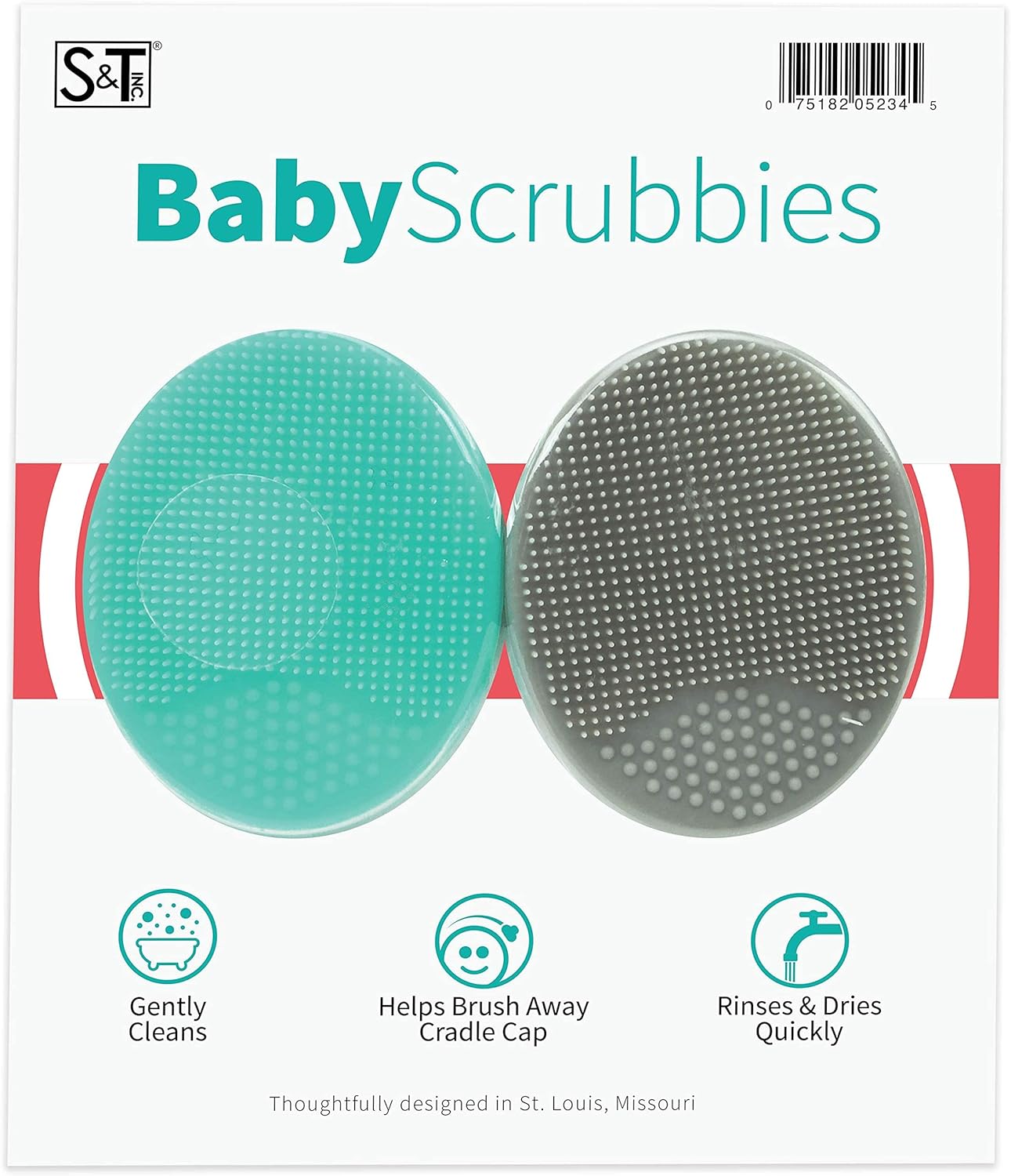 S&T INC. 2-inch silicone exfoliating and massaging cradle cap bath brushes, 2 pack, pink