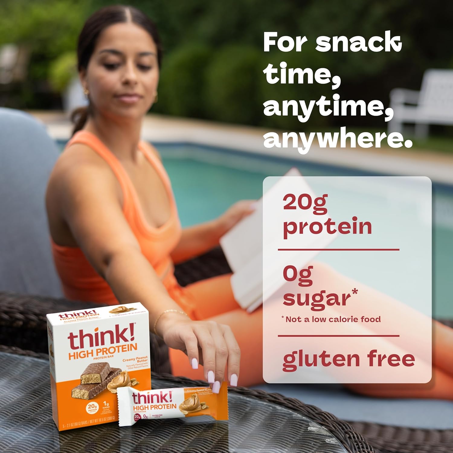 think! protein bars, high protein snacks, gluten-free, kosher-friendly, creamy peanut butter, 20g protein, 12-count pack