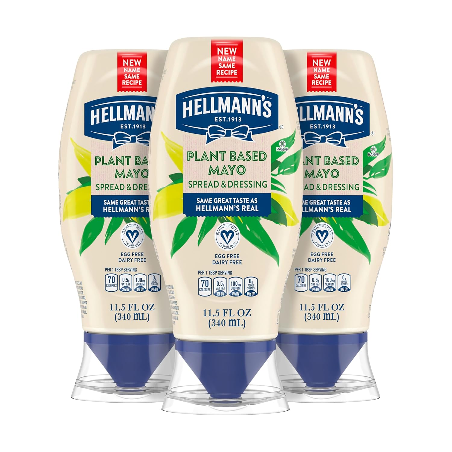Hellmann's Vegan 3 Ct Dressing & Spread, Plant-Based Mayo Alternative, Same Great Taste, Gluten-Free, 11.5 oz
