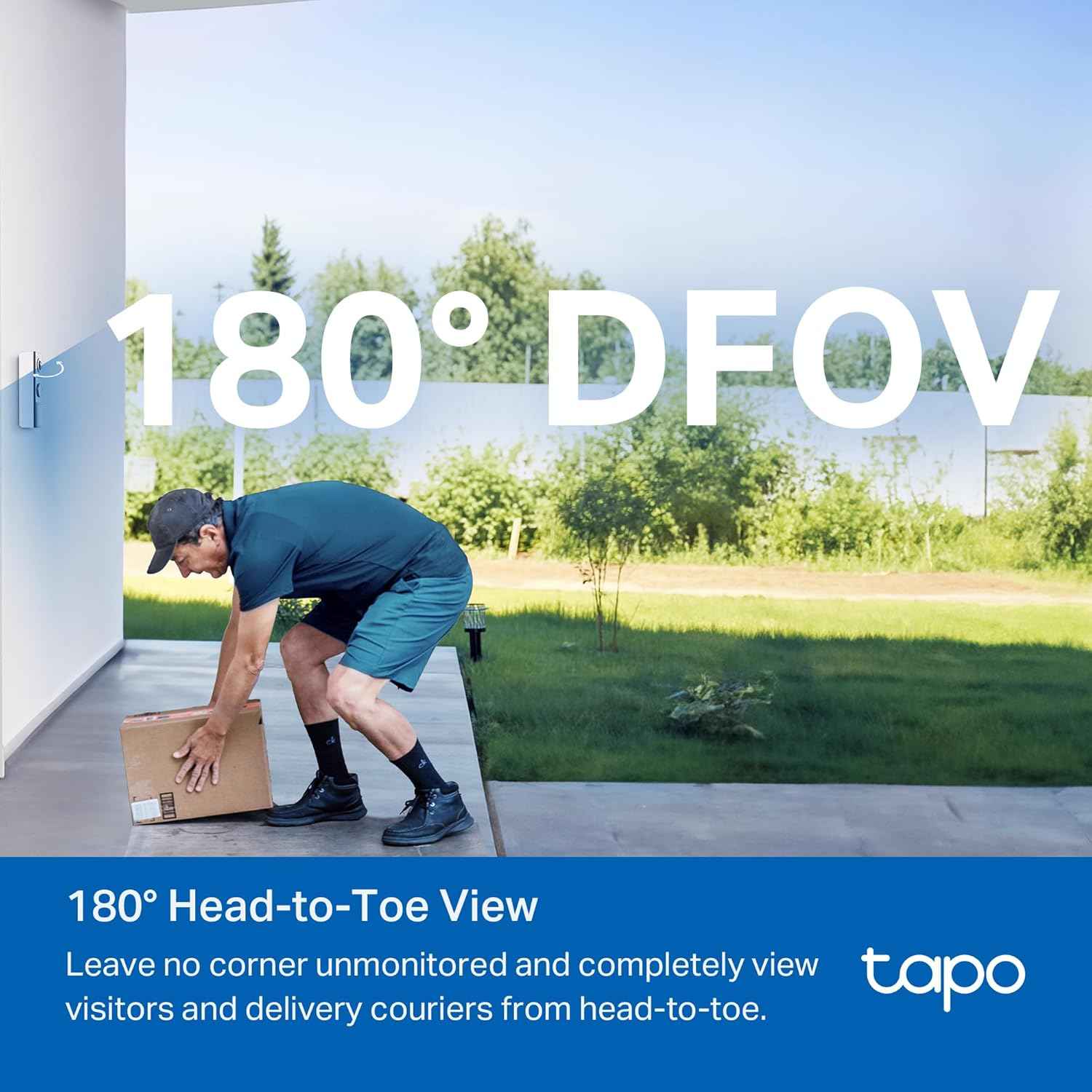 Tapo 2K+ Wired or Battery Powered Smart Video Doorbell with Chime - 180° Field of View, Person/Vehicle/Package Detection, Ring Call, 2-Way Audio, Subscription-Free Local Storage or Optional Cloud,D225