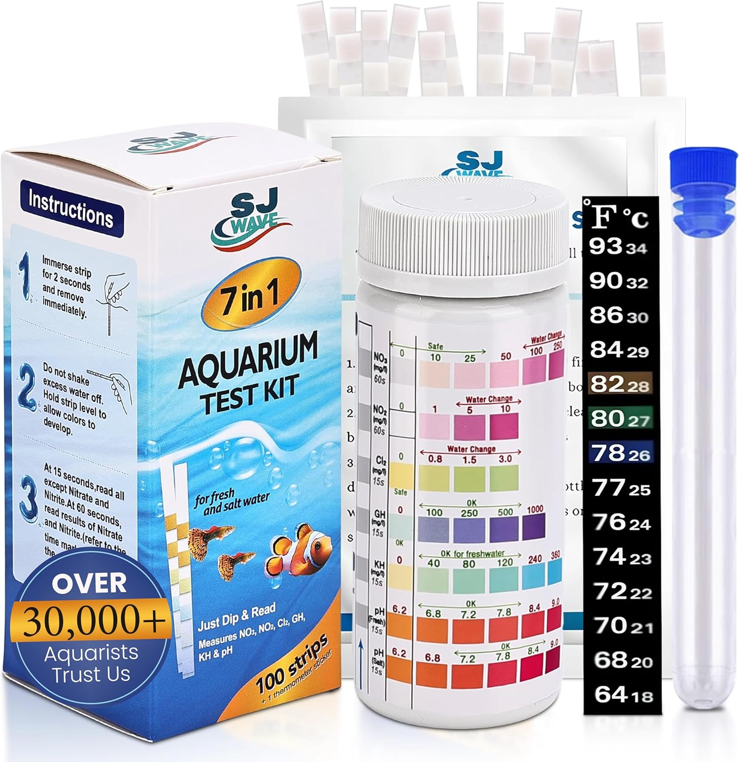 11-in-1 aquarium test strips water testing kit for fish tank aquariums with 950 tests and thermometer