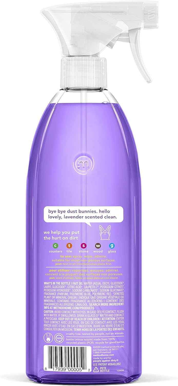 Method All-Purpose Cleaner Spray, French Lavender, Perfect for Most Counters, Tiles and More, 28 Fl Oz, (Pack of 4)