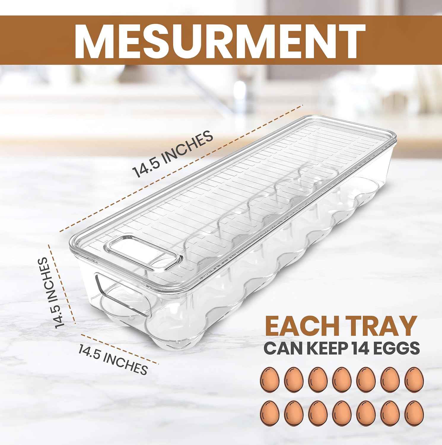 Utopia Home Egg Container With Lid and Handle for Refrigerator Organization- Pack of 2 - Clear Stackable Egg Holder for Kitchen or Pantry Organizers and Storage