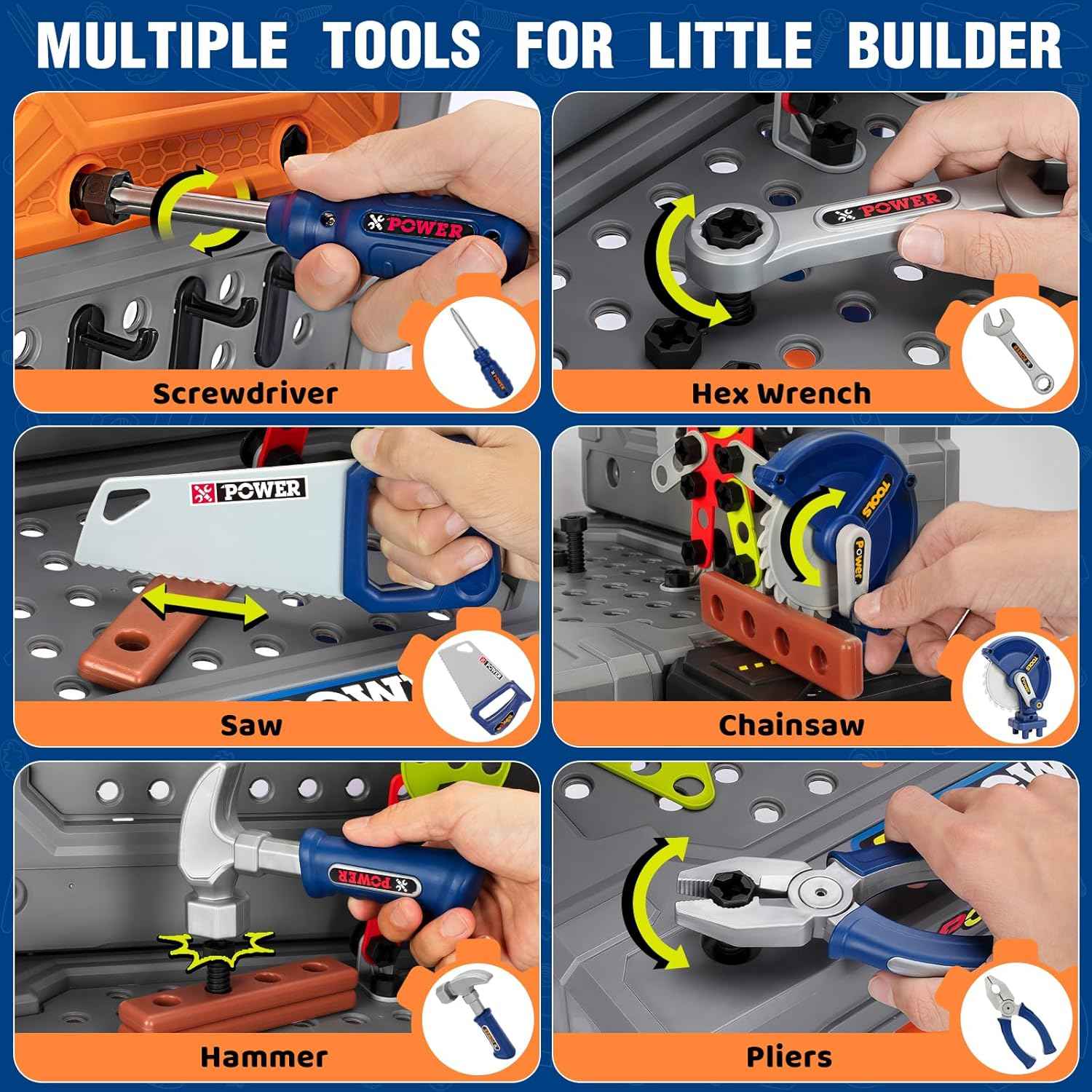 TooyBing Kids Tool Bench Set with Electric Drill and Realistic Tools, Construction Workbench Playset Toy for Toddler 3-5, Easy Set up, Kids Boy Toys, Birthday Gifts for Boys Age 3 4 5 Year Old