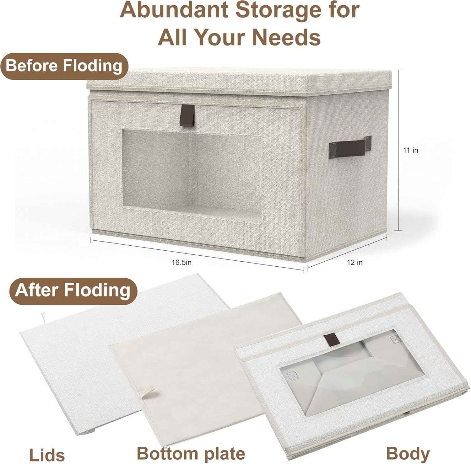 2 Pack 35L Large Foldable Closet Storage Organizer - Front Opening, Clothes Storage Bins with Handles & Window, Collapsible Decorative Storage Boxes with lid for Shelves, Living Room,Dorm