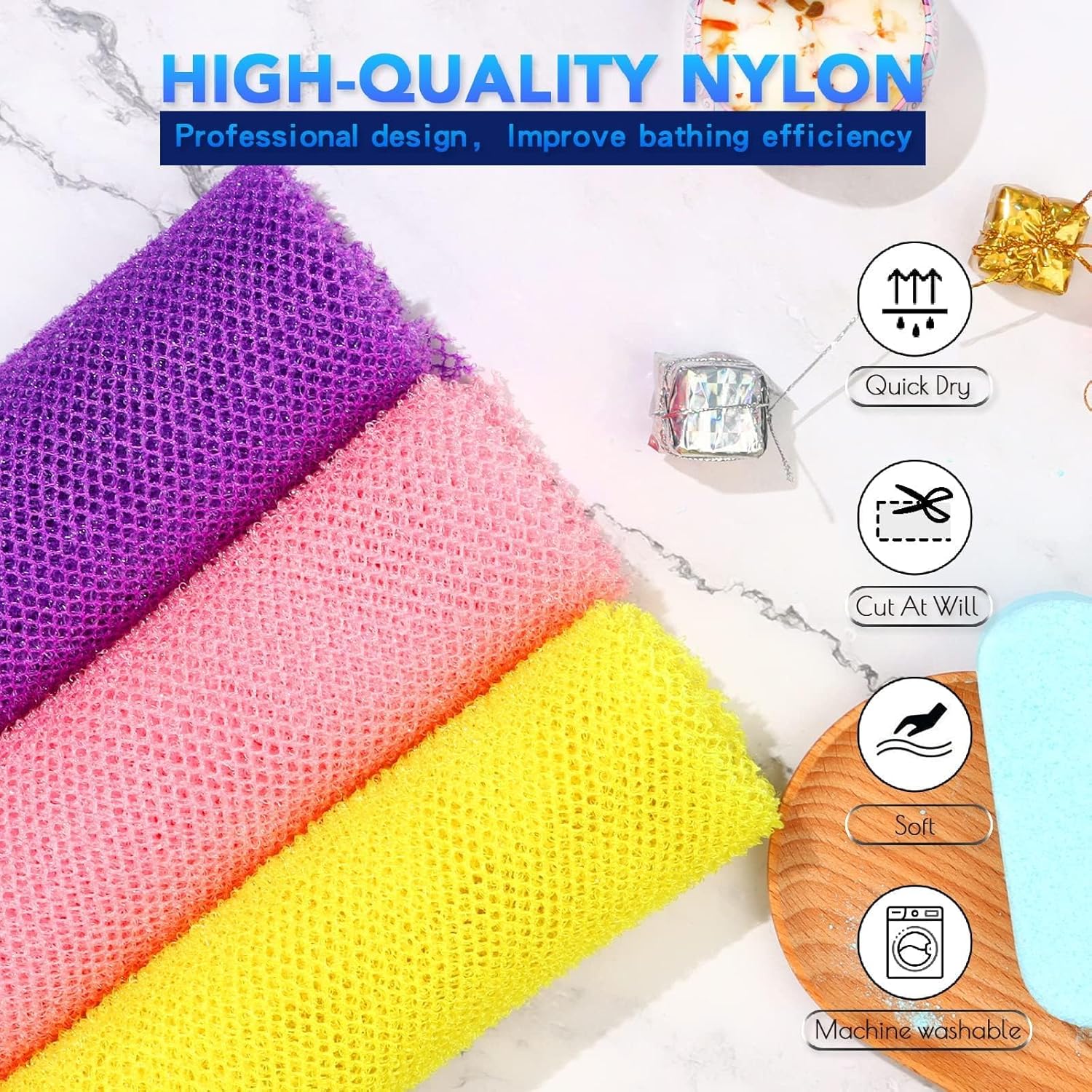 ujfqbh 3 pieces african bath sponge pink yellow purple exfoliating shower body scrubber