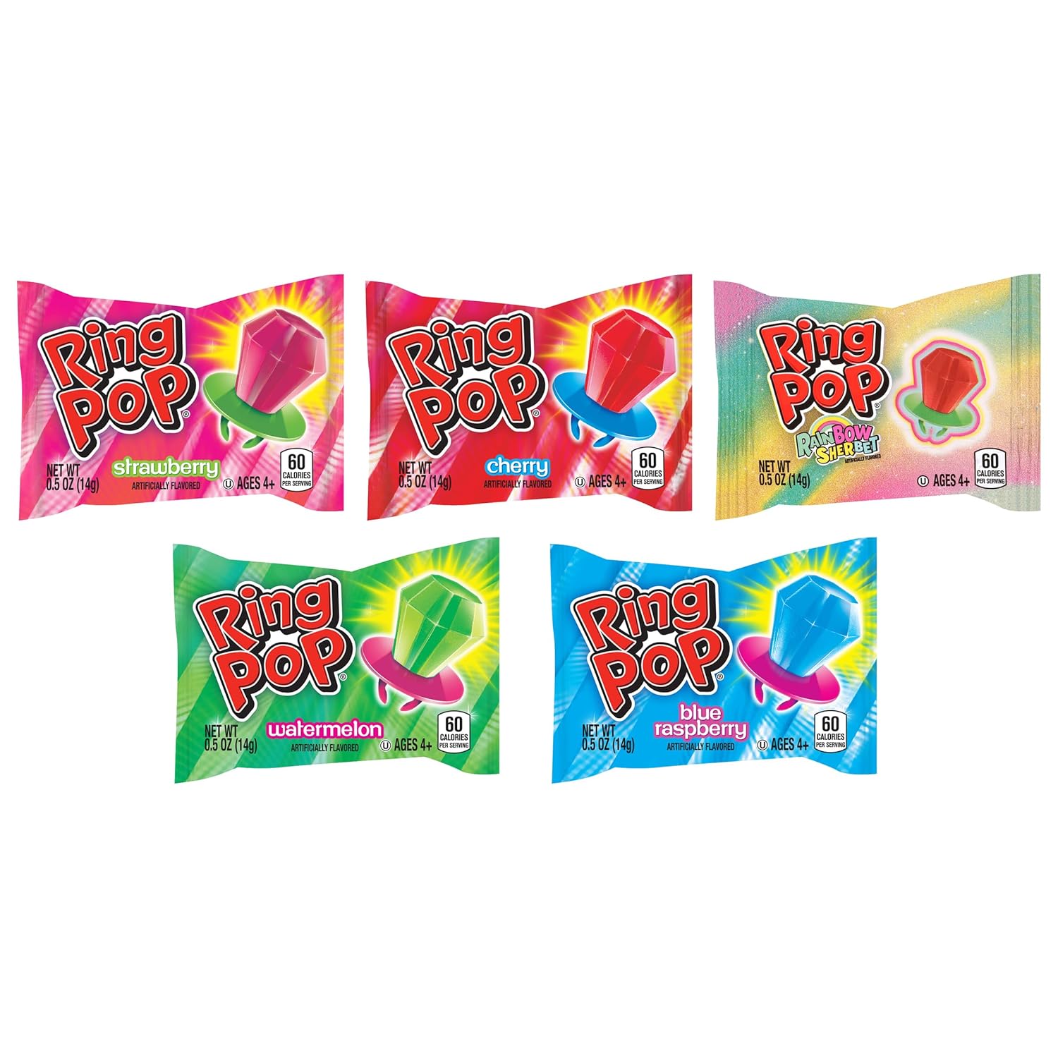 Ring Pop Individually Wrapped 10 Count Assorted Flavors Lollipop Suckers in Fun Candy Variety Pack