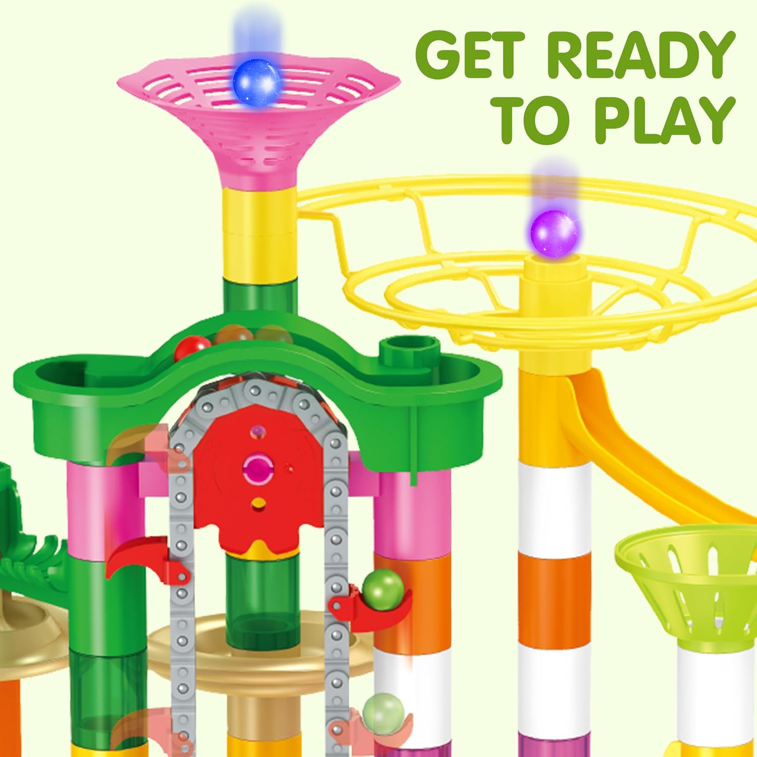 JOYIN 236Pcs Glowing Marble Run with Motorized Elevator- Construction Building Blocks Toys with 30 Glow in The Dark Plastic Marbles, STEM Toy for Boys and Girls, Birthday Gift, Easter Basket Stuffers